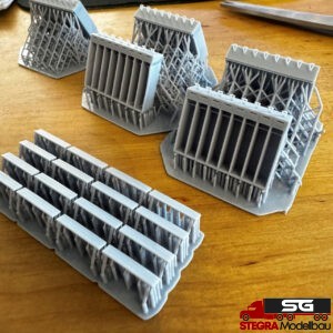 3D Druck – 1:87 – Spindreihe mit 8 Spinde inkl. Helmhalterung und Sitzbank