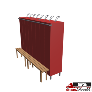 3D Druck – 1:87 – Spindreihe mit 8 Spinde inkl. Helmhalterung und Sitzbank